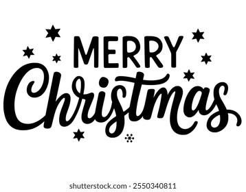 Merry Christmas Silhouette Black and White Typography Vector Art features festive lettering perfect for Christmas celebrations and T-shirt designs.#MerryChristmas #TypographyArt #TShirtDesign