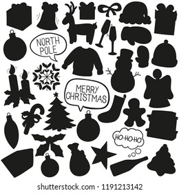 Merry Christmas Silhouette Clip Art Vector Icons