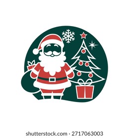 Feliz Natal silhueta logotipo vetor linha arte logotipo design