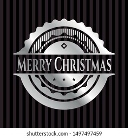 Merry Christmas silver emblem. Vector Illustration. Mosaic.