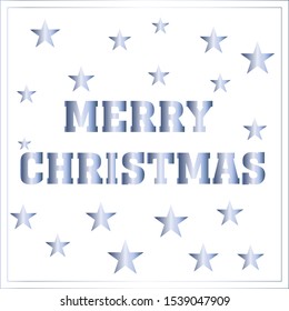 Merry Christmas silver shiny design with stars.Vector illustration.