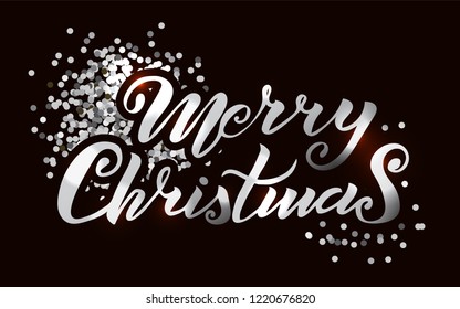 Merry Christmas silver vector lettering illustration for postcards and decor. Template for greeting cards, wrapping paper, decoration, tags, packaging. Illustrator EPS 10