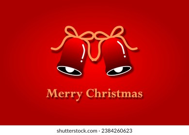 Merry Christmas simple background. Red Christmas Jingle bells with golden ribbon. Vector illustration.