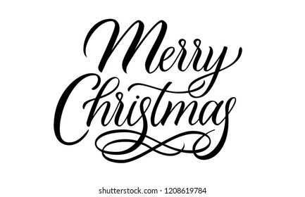 Merry Christmas simple black vector illustration. Calligraphy sign. Handwritten brush lettering. Retro style script. Celebration winter holiday poster design.