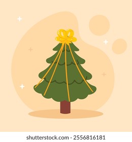 Merry Christmas simple card Christmas tree with decor Flat christmas tree illustration