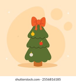 Merry Christmas simple card Christmas tree with christmas balls Flat christmas tree illustration
