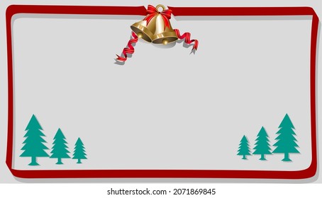 Frohe Weihnachten, einfacher Kopienraum-Hintergrund mit echten Glocken und Tannenbäumen