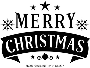 "Navidades Merry", Simple, Plano, Tipografía, decorativo completo, aislado en silueta blanca ilustración de Arte vectorial