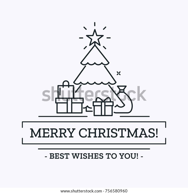 Merry Christmas Simple Outline Vector Illustration Stock Vector (Royalty Free) 756580960