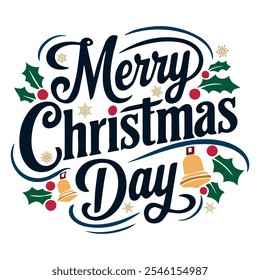 Frohe Weihnachten, einfache Typografie mit einigen Weihnachtselementen, Weihnachten
