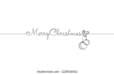 Merry Christmas single continuous line art  Holiday greeting card decoration christmas tree ball lettering silhouette concept design one sketch outline drawing vector illustration