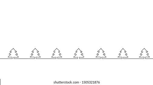 Merry Christmas single continuous line art. Holiday greeting card decoration christmas tree silhouette concept. Fir forest wood design one sketch outline drawing vector illustration