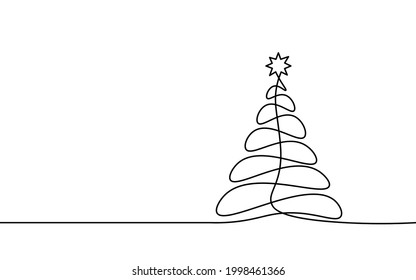 Merry Christmas single continuous line art  Holiday greeting card decoration christmas tree silhouette concept  Fir forest wood design one sketch outline drawing vector illustration