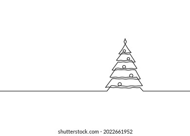 Merry Christmas single continuous line art. Holiday greeting card decoration christmas tree silhouette concept. Fir forest wood design one sketch outline drawing vector illustration