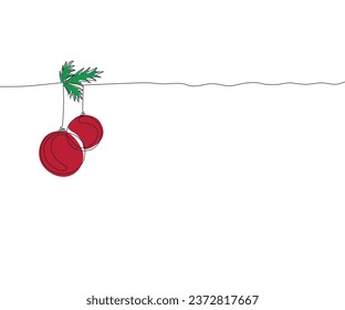 Merry Christmas single continuous line art. Holiday greeting card decoration Christmas tree ball silhouette concept design one sketch outline drawing vector illustration