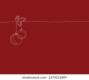 Merry Christmas single continuous line art. Holiday greeting card decoration Christmas tree ball silhouette concept design one sketch outline drawing vector illustration. Christmas one line art.