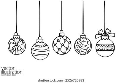 Merry Christmas single continuous line art. Holiday greeting card decoration Christmas tree ball silhouette concept design one sketch outline drawing vector illustration