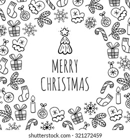 Merry christmas sketch icons isolation horizontal banner vector design illustration. Christmas background.