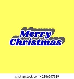 Merry Christmas slogan. Blue Icon with white stroke in 3d at yellow Background. Illustration.