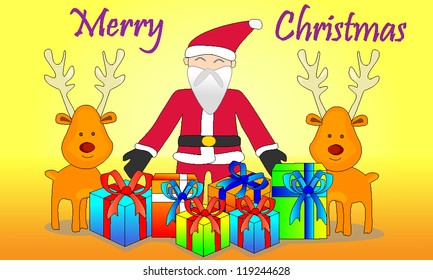 merry christmas with smile reindeer and gift box from santa-claus  background