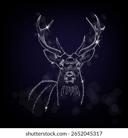 Merry Christmas. Snow dot deer. hand drawing. Not AI. Vector illustration.