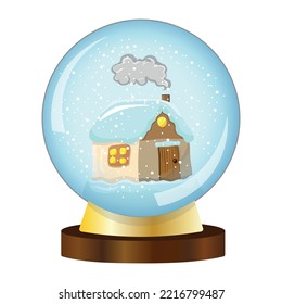 Feliz Navidad en el globo de nieve con una pequeña casa. Regalo de Año Nuevo.