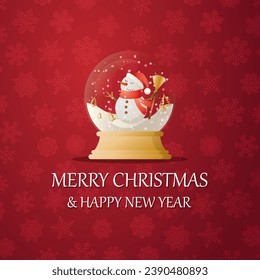 Merry christmas snow globe with a snowman under the snow. New Year gift. Concept for holiday, winter holidays, New Year, Christmas