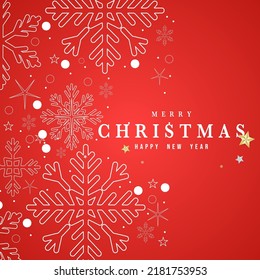 Merry Christmas with Snowflake background on red background with copy space , Flat Modern design , illustration Vector EPS 10