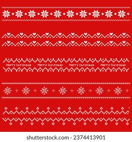 Merry Christmas snowflake line border seamless pixel art style