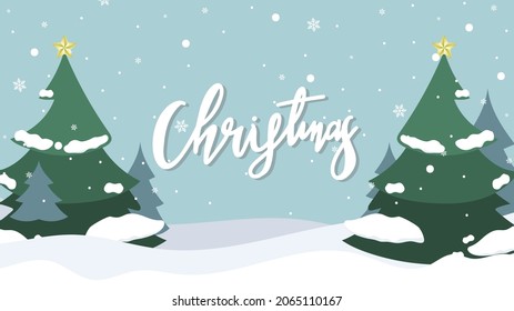 Merry Christmas  with snowflake and mountain in winter seasons on blue background  , Flat Modern design , illustration Vector  EPS 10