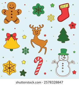 Merry Christmas snowflake reindeer vector graphic set design