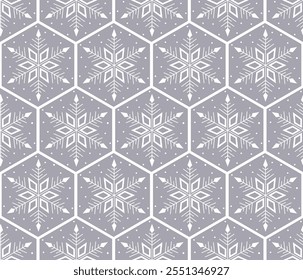 Merry Christmas snowflake seamless pattern. Christmas geometric pattern for fabric textile, package, gift box. Endless hexagonal texture