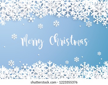 Merry Christmas. Snowflake winter of white isolated on blue background. Can be used for decoration, banners and card.