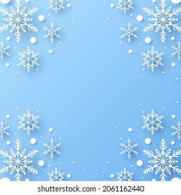 Merry Christmas with snowflakes background in paper cut and blank space