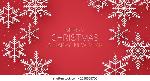 Merry Christmas, snowflakes and snowfall background with lettering in paper art style