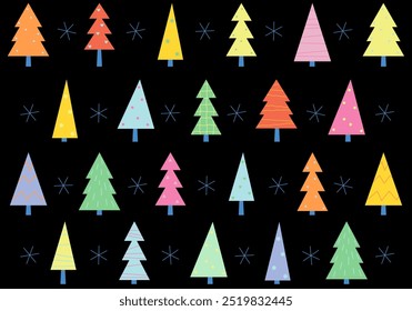 Frohe Weihnachten. Schneeflocken und Weihnachtsbaumhintergrund. Neujahrsfeuerbäume Winterelemente für Urlaubsgestaltung