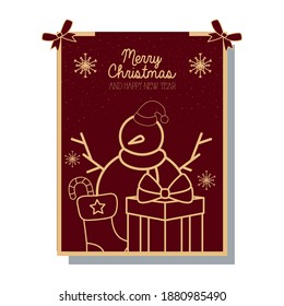 merry christmas snowman boot and gift design, winter season and decoration theme Vector illustration