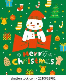 Merry Christmas; snowman bring a lot of gifts