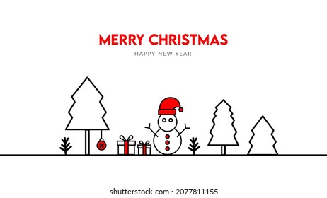 merry christmas with snowman business greeting card, Vector illustration concept for background, party invitation card, website banner, social media banner.