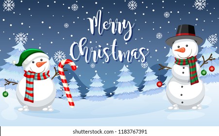 Merry Christmas snowman card illustration