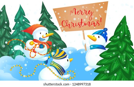 Merry Christmas snowman concept banner. Cartoon illustration of Merry Christmas snowman vector concept banner for web design