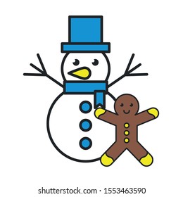 merry christmas snowman cute character vector illustration design