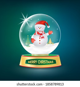 Merry Christmas Snowman In a glass ball. Vector EPS10 