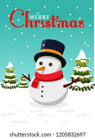 merry christmas snowman greeting card poster flat style vector illustration