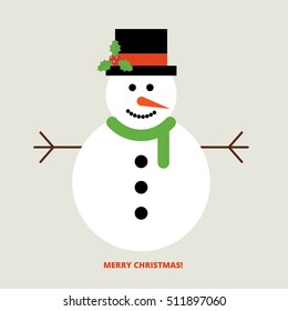 Merry Christmas snowman greeting card in flat style