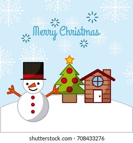 merry christmas snowman and house snowflake celebration