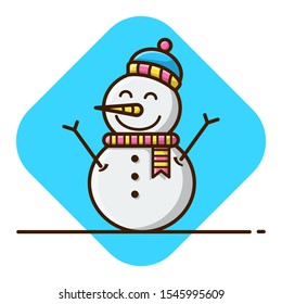 Merry Christmas Snowman icon. Carrot nose, hat, cute cartoon character Vector Illustration. Merry Christmas and a happy new year. Flat style vector illustration.