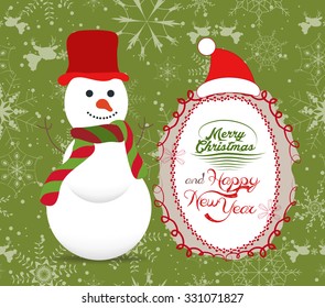 Merry Christmas with snowman illustrations greeting card