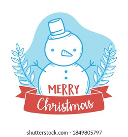 merry christmas snowman lettering and ribbon vector illustration