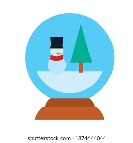 merry christmas snowman and pine tree in sphere design, winter season and decoration theme Vector illustration
